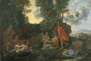 ニーサのニンフに託された幼児バッカス。エコーと水仙の死、1657 作： Nicolas Poussin